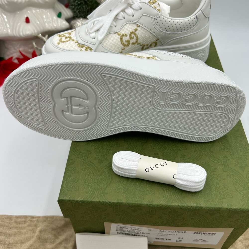Gucci Women's platform low top sneakers in white leather with gold lame size 36 - Picture 8 of 9